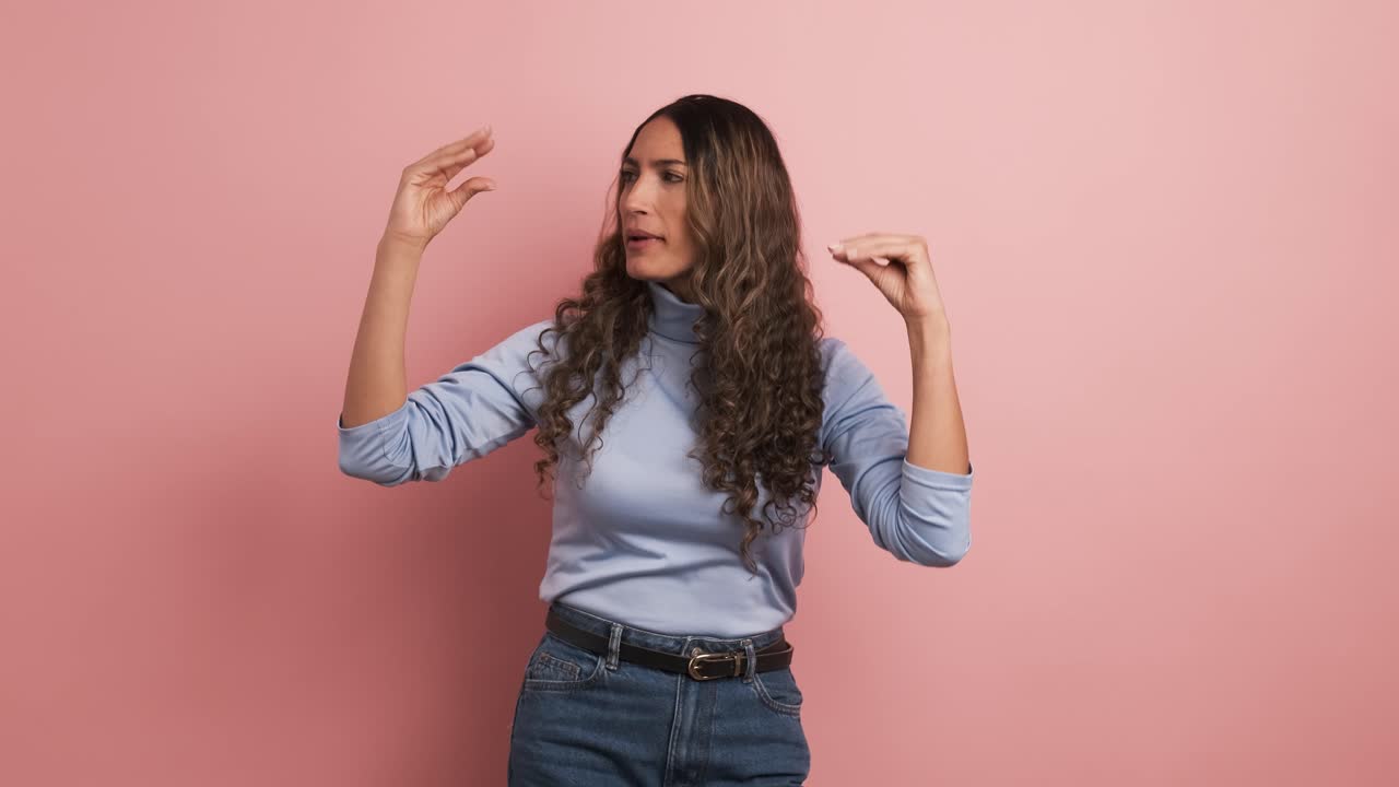 Woman complaining about gossip of people gesturing with hands