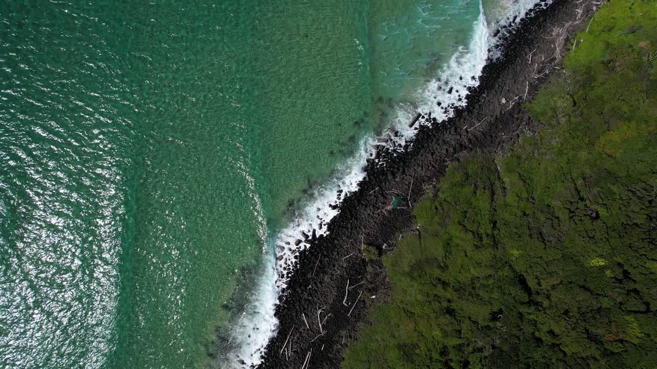 Waves Splashing Rocky Shore Of Burleigh Mountain In Gold Coast, Queensland, Australia - Drone Shot