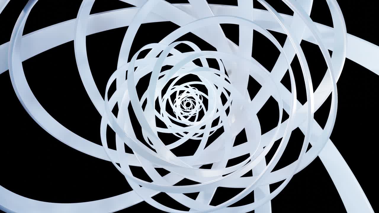 3d elegante fondo blanco abstracto con anillos o círculos girando en estructura concéntrica. anillos girando patrón como hélice o espiral en 4k. material de perla. aislado en negro