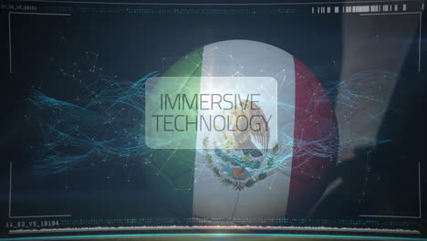 animation of digital network connections over mexican flag, focusing on technology
