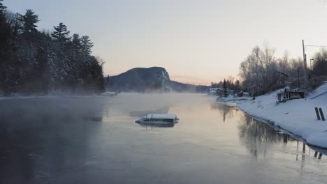 breathtaking view of mount kineo flying low over moosehead lake frozen in winter