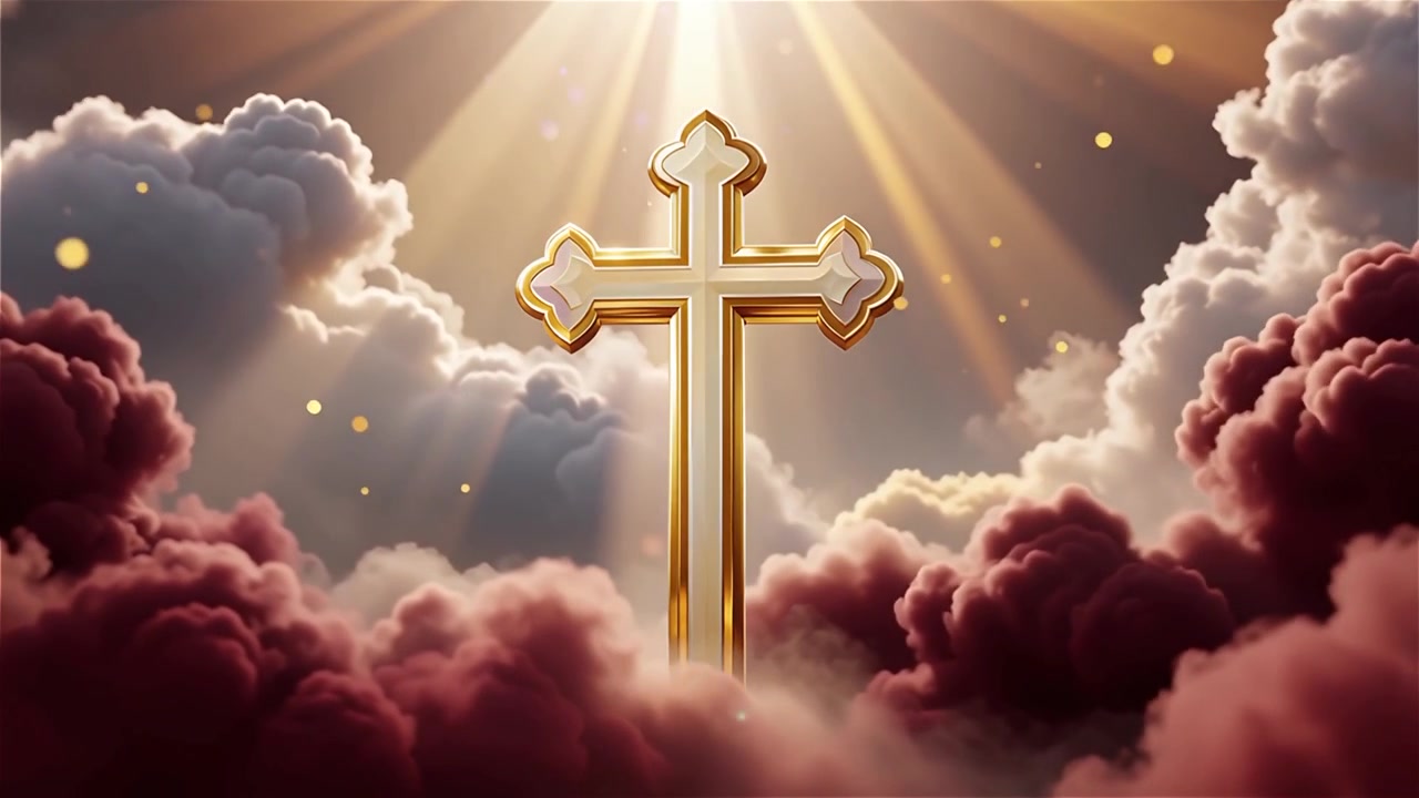 Croce Cristiana Luce Celestiale Sfondo per il Culto.