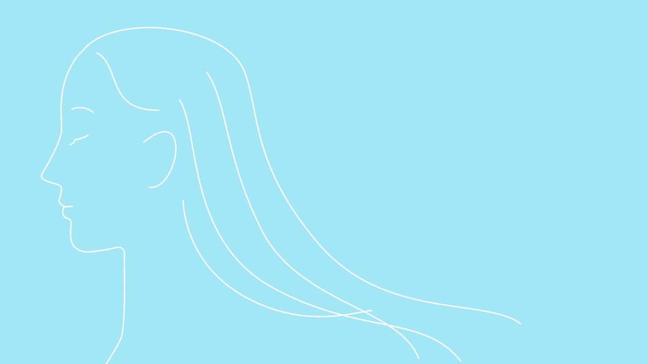 Line art woman's profile and straight hair fluttering in the wind. Illustration video