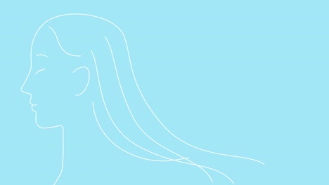 line art woman's profile and straight hair fluttering in the wind. illustration video