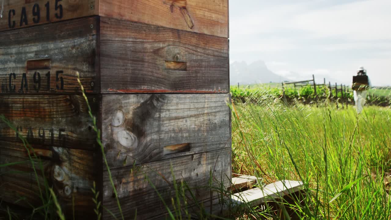 ⁇ 집 상자를 들고 있는 수 ⁇  양봉가