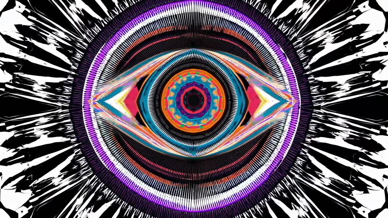 A vibrant, kaleidoscopic pattern in a top-down angle, resembling a psychedelic mandala