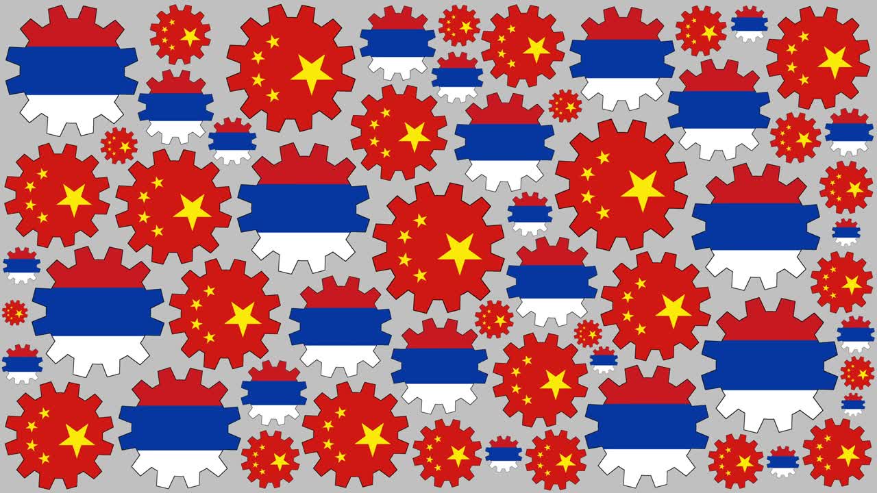 banderas chinas y rusas girando en el fondo