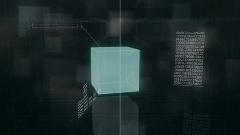 animation of cube and digital data processing over black background