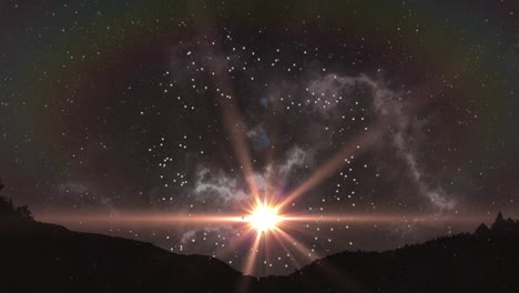 animation of particles rotating and clouds moving over stars on night sky