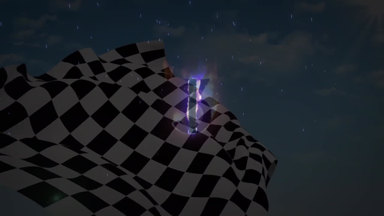 Animation of glowing burning number one over waving black and white ...