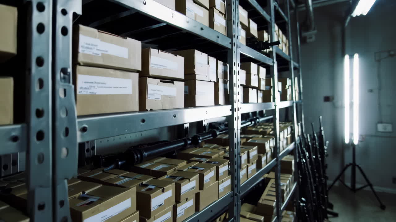 almacenamiento organizado en almacén con cajas