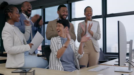 applause, celebration and business people