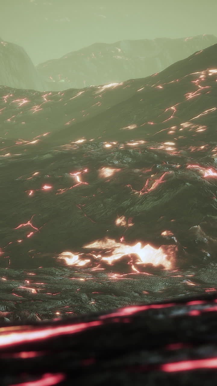 paisaje volcánico alienígena: el magma fluye a través de un planeta desolado