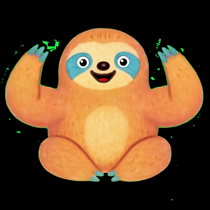 Animated Cartoon Sloth Raising Arms in Celebration
