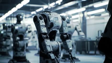 exploring the future of automation: intricate designs and movements of humanoid robots in a high-tech factory environment