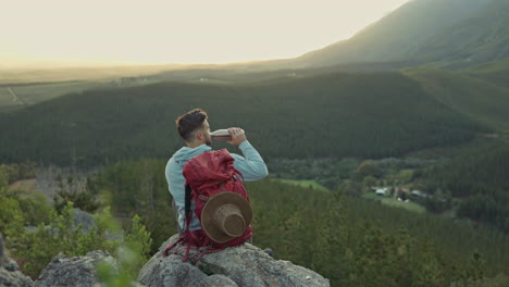 hiking, mountain and man with backpack