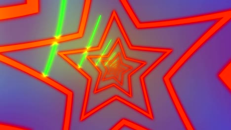 túnel en forma de estrella de neón, líneas brillantes animación de fondo abstracta renderización en 3d