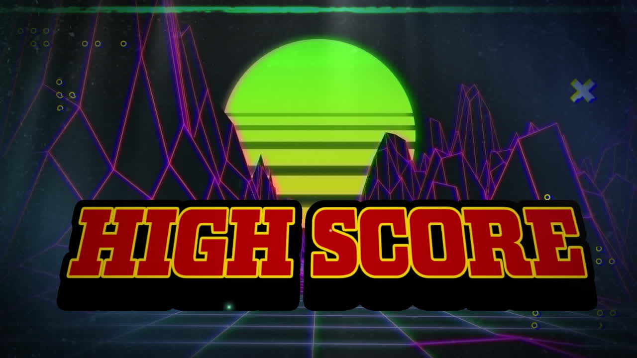 메타버스 배경 위의 높은 점수 텍스트의 애니메이션