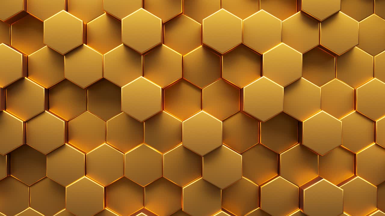 fondo abstracto animado de hexágono dorado. representación en 3d