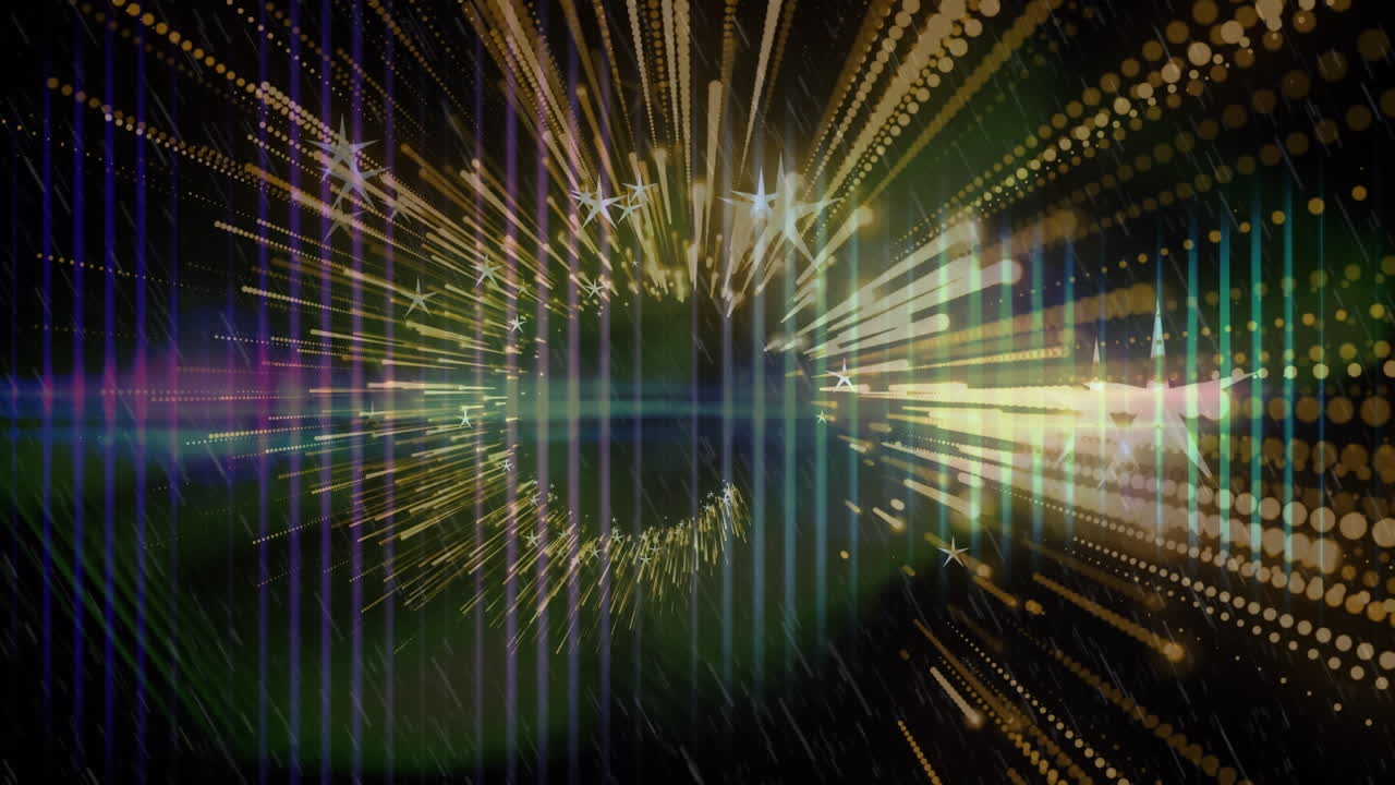 Animation of stars and lights moving in digital space