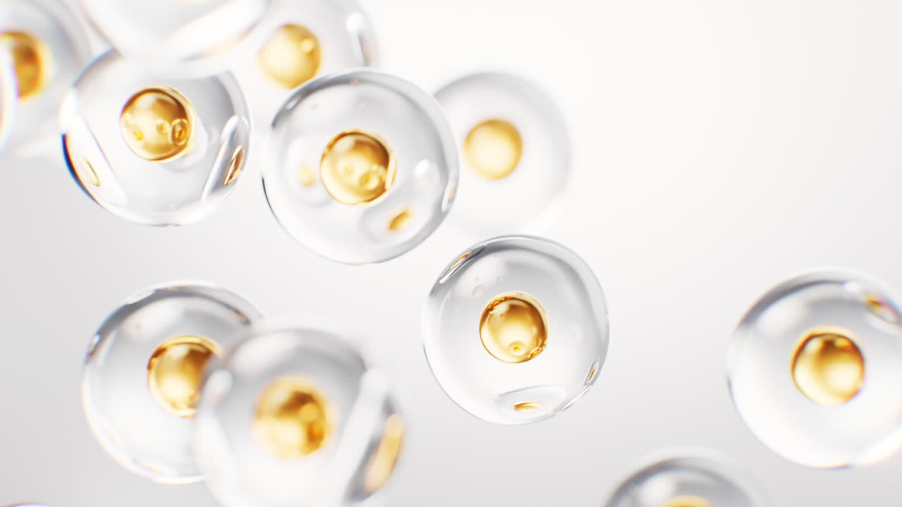 Golden cell with biotechnology and cosmetics concept, 3d rendering