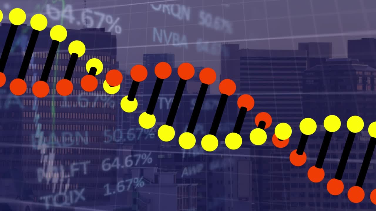 Video loop unico con struttura del DNA e cifre finanziarie