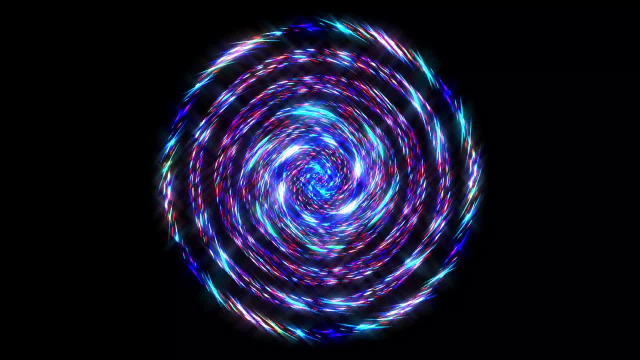 검은 바탕에 다채로운 박이는 불빛의 애니메이션 둥근 모양