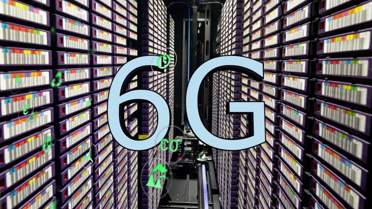animación de texto 6g, procesamiento de datos digitales a través de servidores informáticos