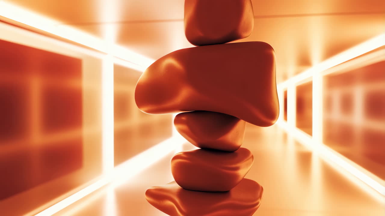 Abstract Balanced Organic Forms in a Glowing Futuristic Corridor