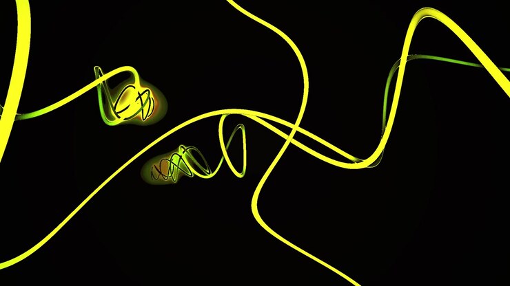 Abstract Animation of Glowing Yellow and Green Wavy Lines on Black Background