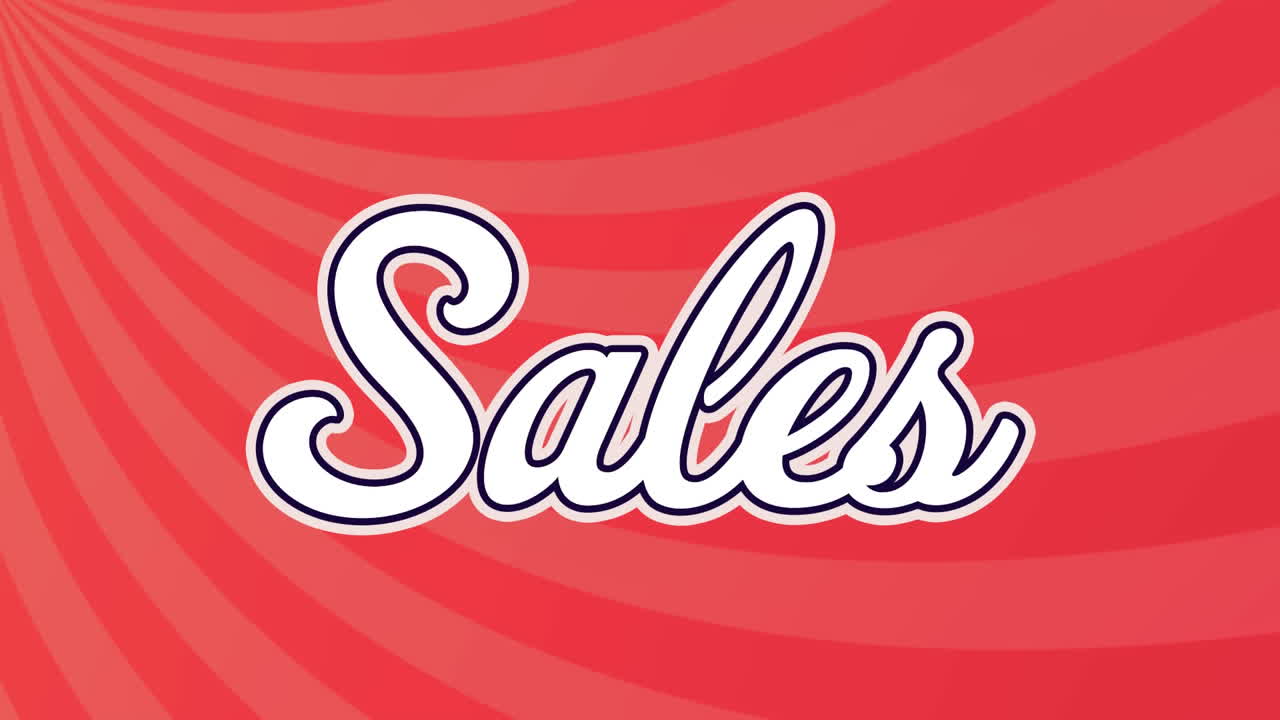 백색 텍스트와 빨간색 회전 줄무 ⁇ 를 배경으로 판매의 애니메이션