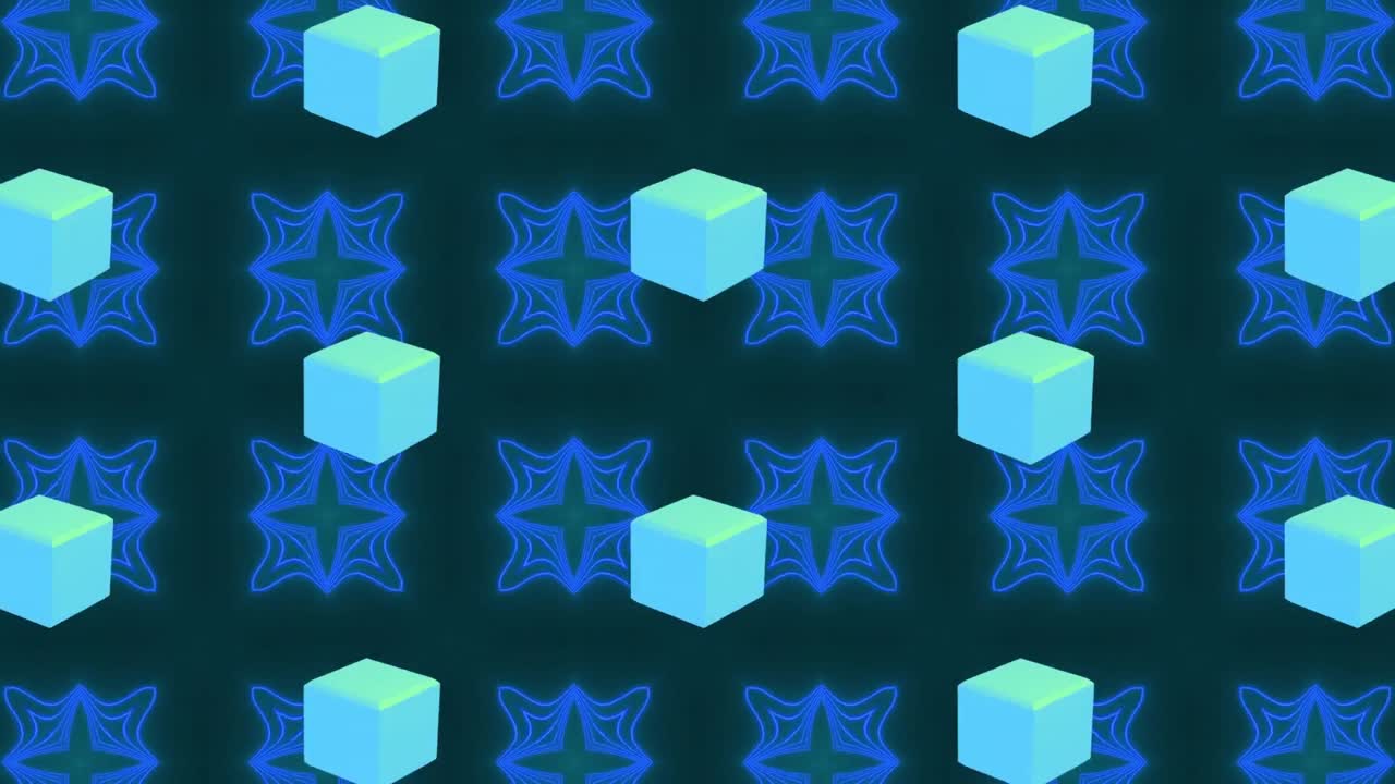 검은 바탕에 반복되는 파란색 모양의 애니메이션