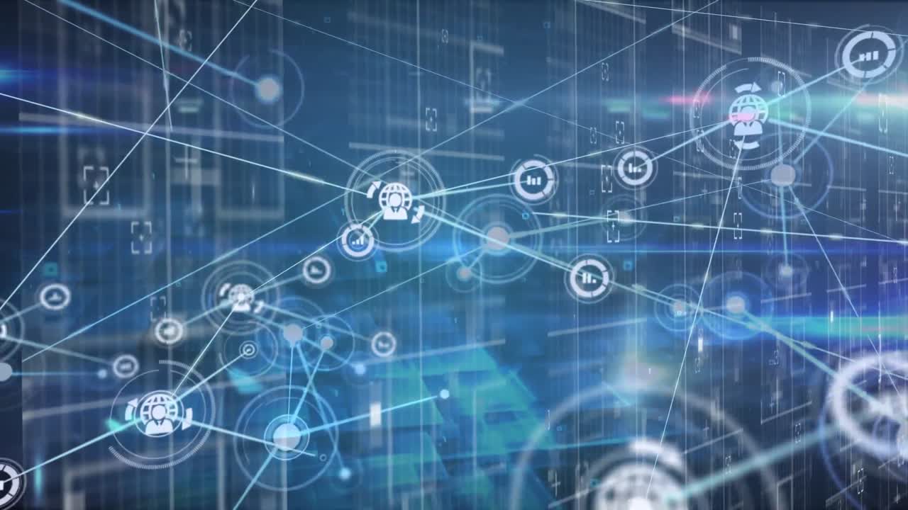 Animation of connections over lights and navy space