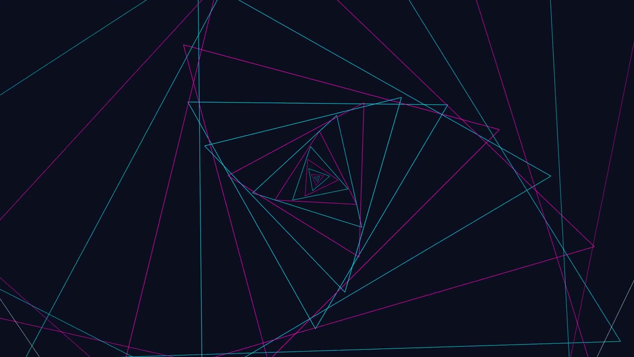 Abstract Geometric Tunnel of Rotating Neon Triangles