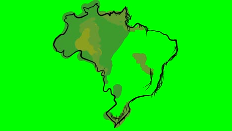 brazil drawing colored map on green screen isolated whiteboard