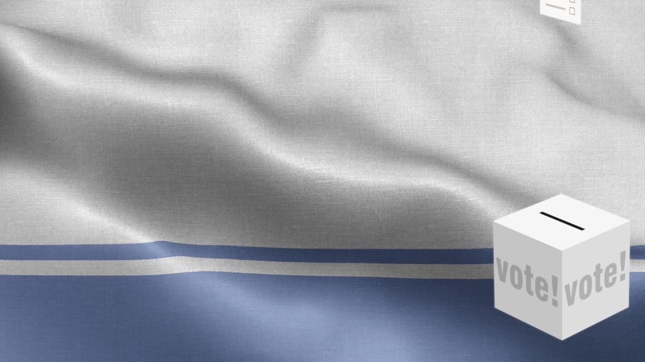 Ballots fly to box for Altai Republic selection - Ballot box in front of flag - Election - Vote - Flag Of Altai Republic - Altai Republic Flag High Detail - National flag Altai Republic wave Pattern loopable Elements - Fabric texture and endless loop