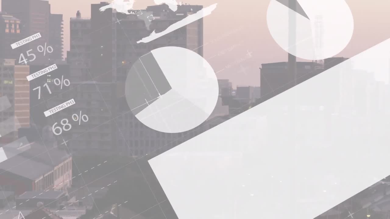 도시 풍경 위의 데이터 처리 애니메이션