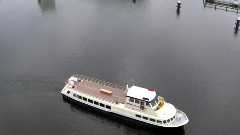 boat in water filmed with drone