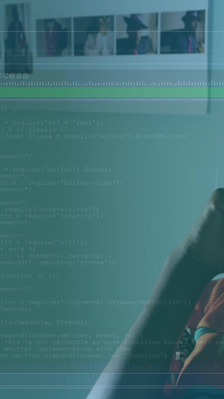 Animation of interface with data processing against thoughtful african american woman at office