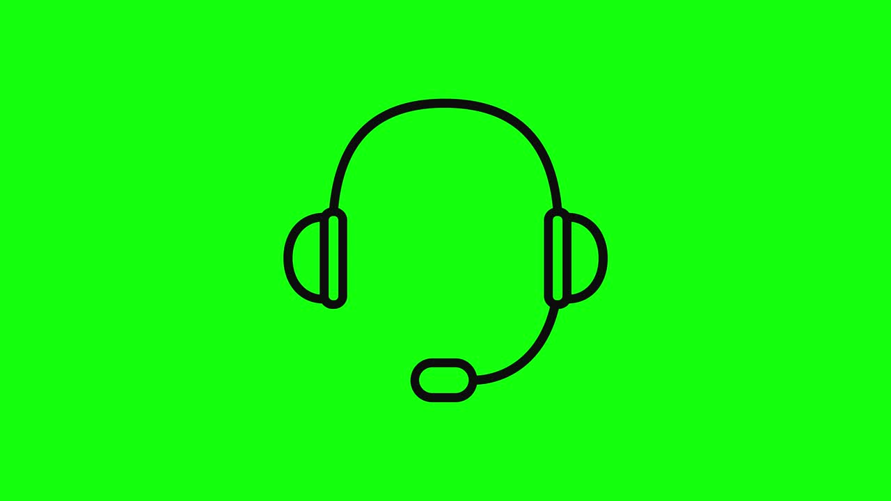 Black call center headphone assistance customer icon flat green screen 10 animations chroma key