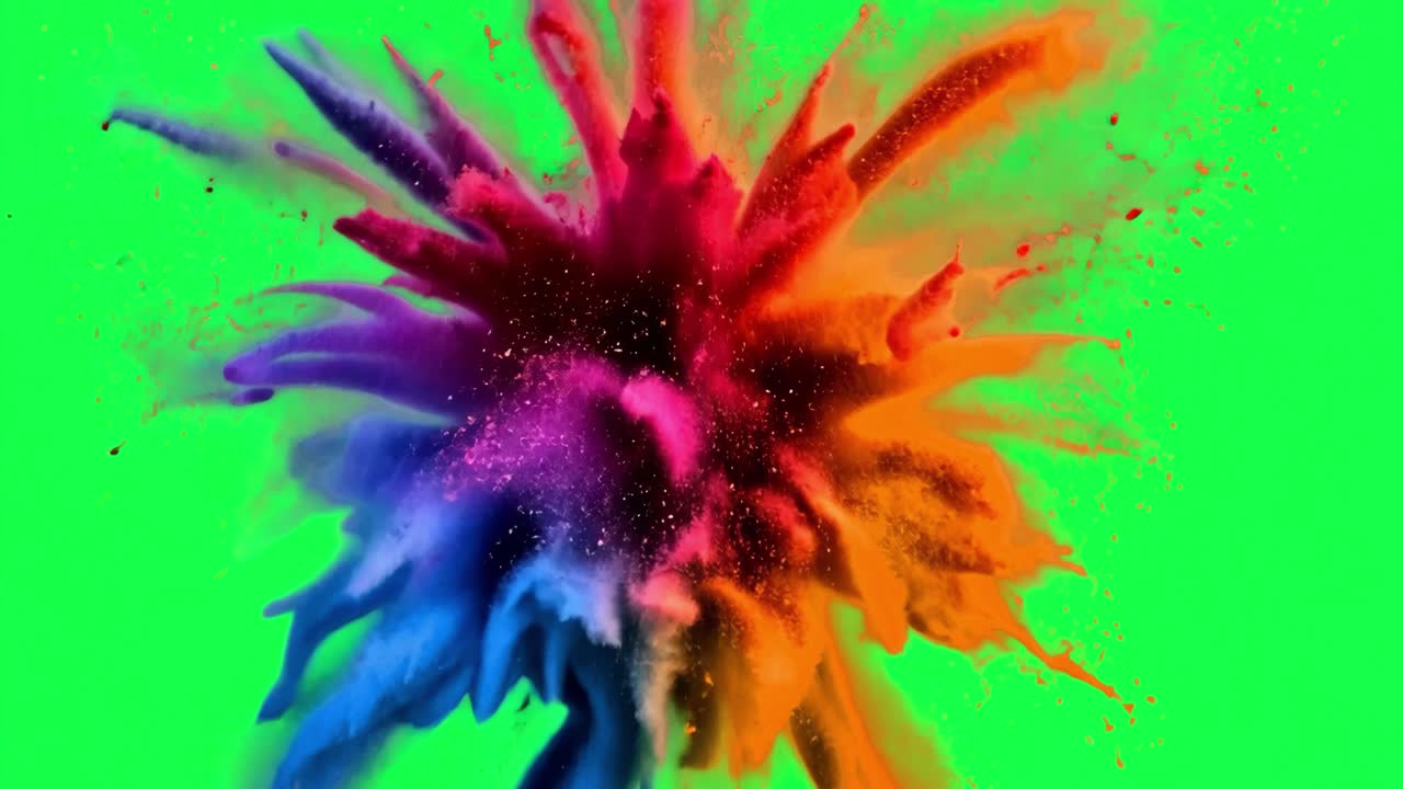 Colorful explosion animation, transparent 4K video, green screen