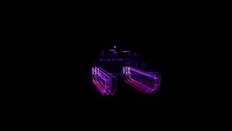 tank rgb hologram wireframe. nice 3d animation on a black background with a seamless loop for futuristics projects