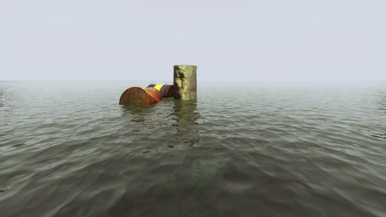 barriles flotantes en aguas tranquilas en un entorno costero sereno