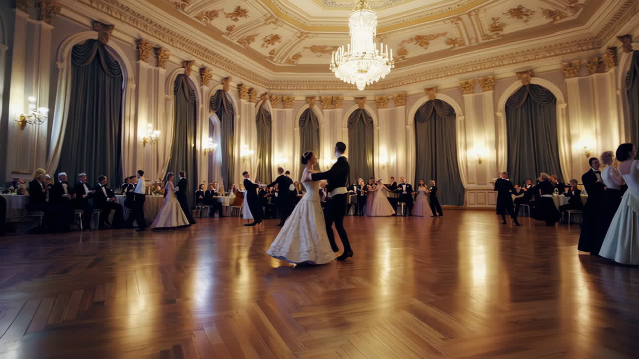 Elegant Couple Dancing at a Formal Ballroom Gala