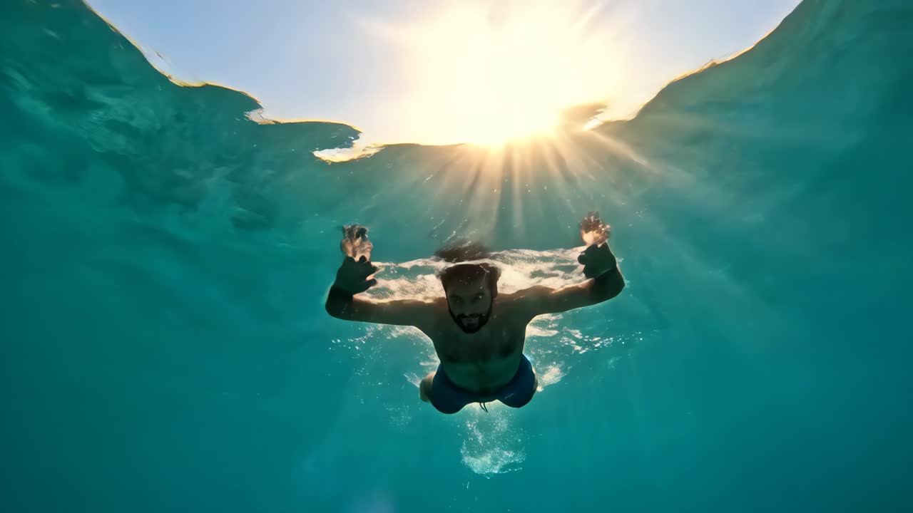 Uomo che nuota sott'acqua nell'oceano