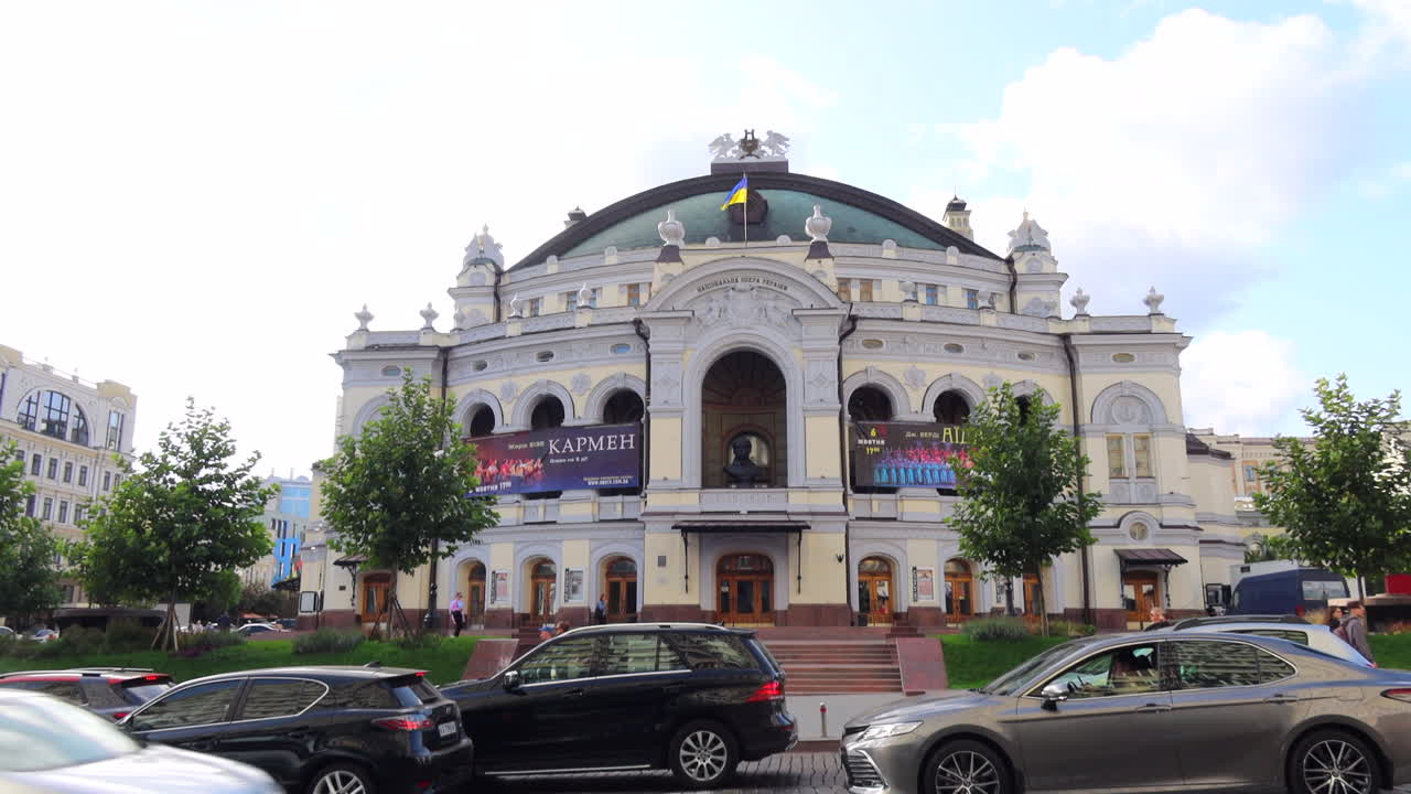National Opera of Ukraine building in Kyiv city Ukraine, Kyiv Opera House, 4K shot
