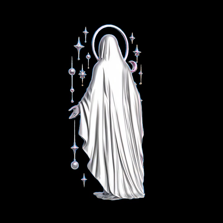 3D-gjengivelse av Jomfru Maria-statue roterer mot svart bakgrunn