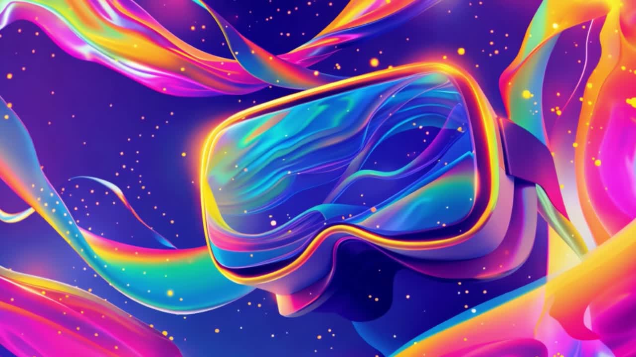 Futuristic VR Headset in Vibrant Abstract Digital Space