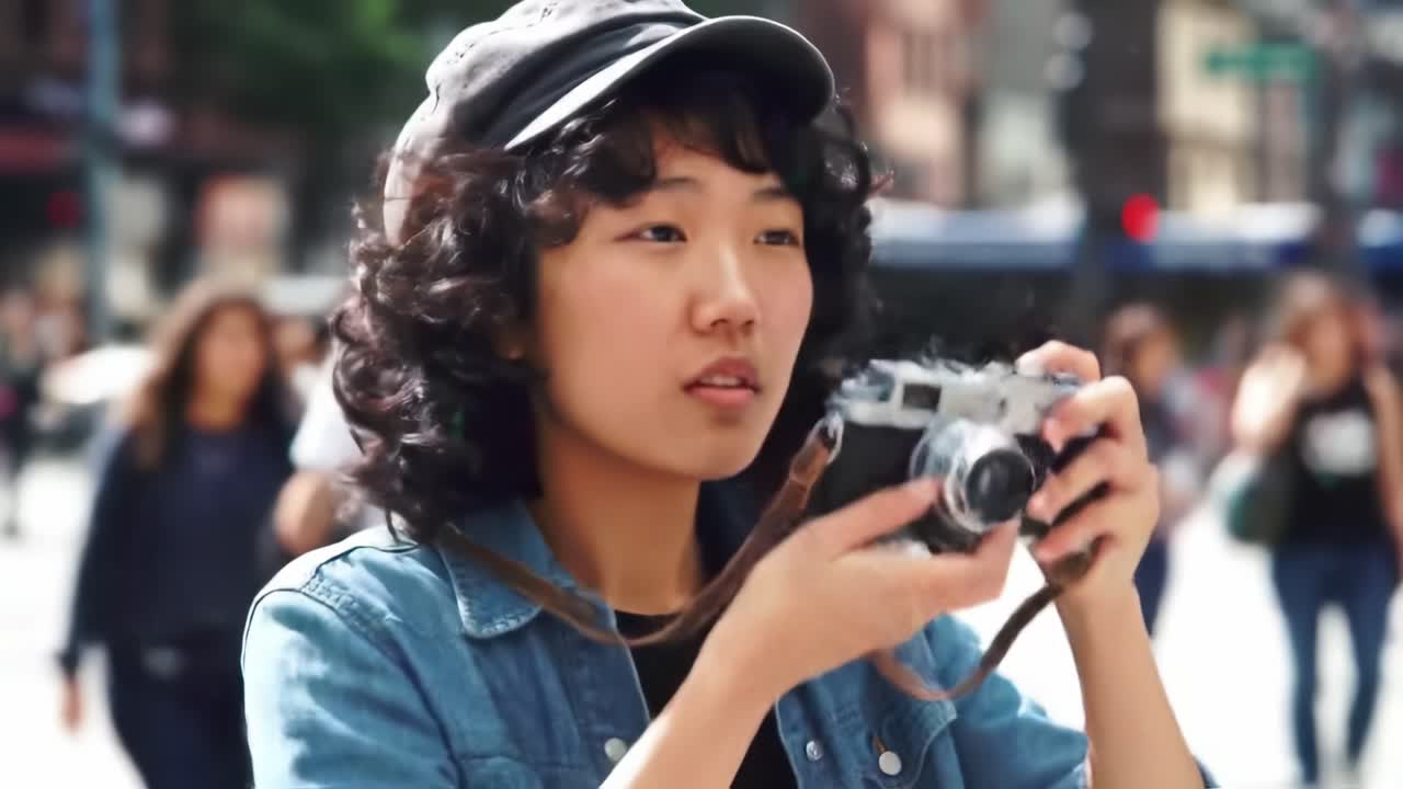 A Young Photographer Captures Life on the Streets, Skillfully Framing Moments with Passion and Precision While Embracing the Art of Photography in a Bustling City