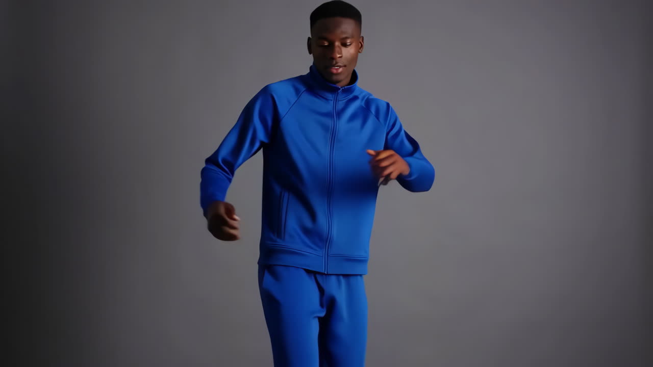 Man in blue tracksuit dancing